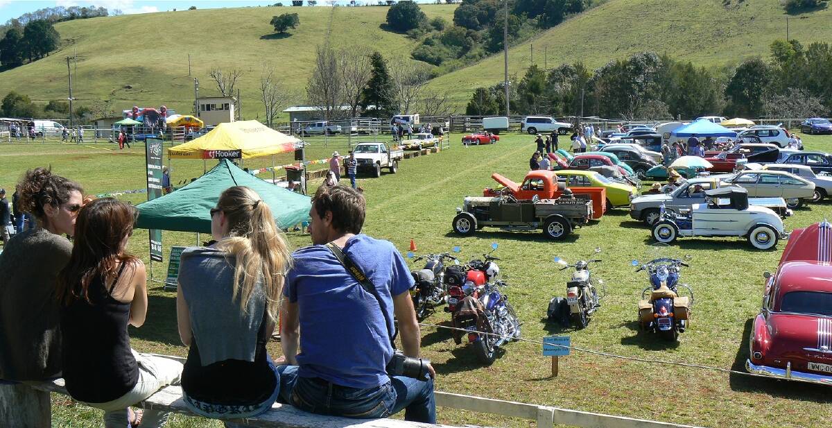 Big program: A previous year at the Comboyne Showground with the mower racers and a big lineup of car club and classic motorcycles on display.