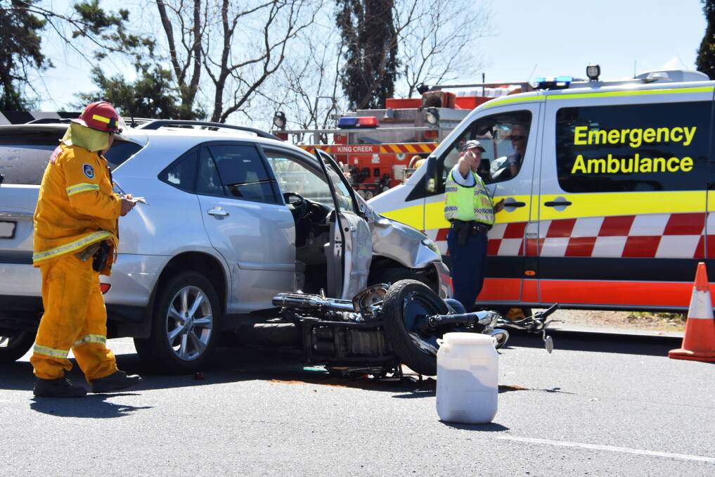 Crash scene: Police are continuing their investigations into a crash involving a motor vehicle and a motorcyclist on the Oxley Highway on Monday September 11. Photo: Ivan Sajko