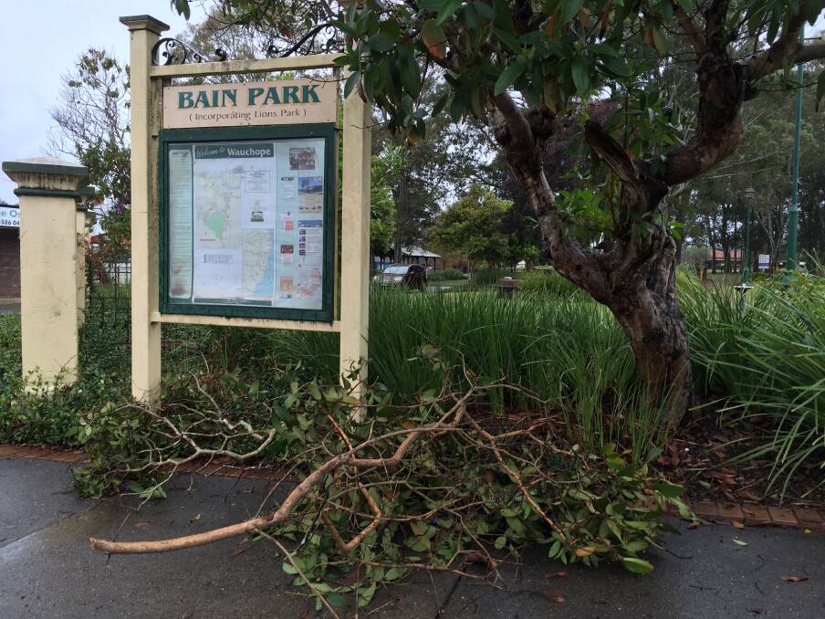 Damaging winds brought down branches in the Wauchope area and emergency services say be extra careful on the roads