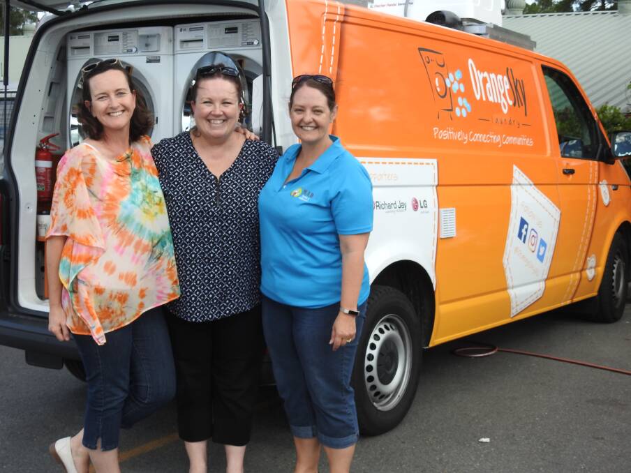 Volunteers at the Orange Sky Laundry van, Lorraine Cornell, Tracy Ayrton and Karen Faichney.