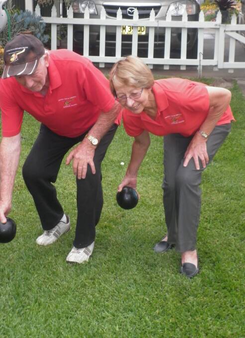 Bruce Cant and Val Mudford ready for Comboyne Bowls day.