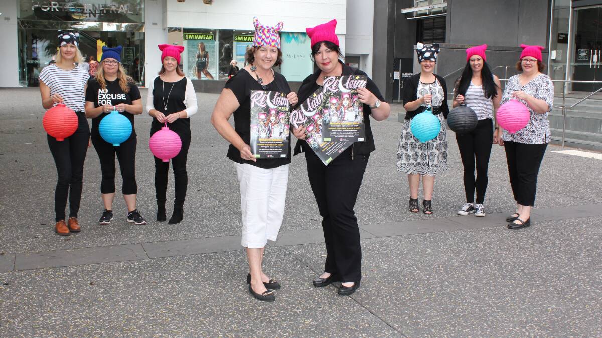 TOUCH OF PINK: Julie Jamieson from Headspace, Kelly Eyeington, Cherie Gillett, Cathy Turnbull and Sharon Noble from MNCLHD, Ruth Edwards from NSW Police and Sarah Williams and Julie Priest from Port Macquarie-Hastings Council are ready to Reclaim the Night.