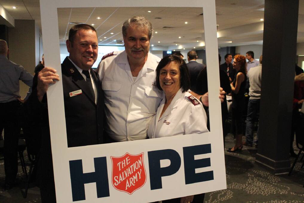 Dig deep: Port Macquarie Salvation Army's Major Brett Gallagher, Kevin and Heather Unicomb at the Hastings Red Shield Appeal launch hosted by the Westport Club.