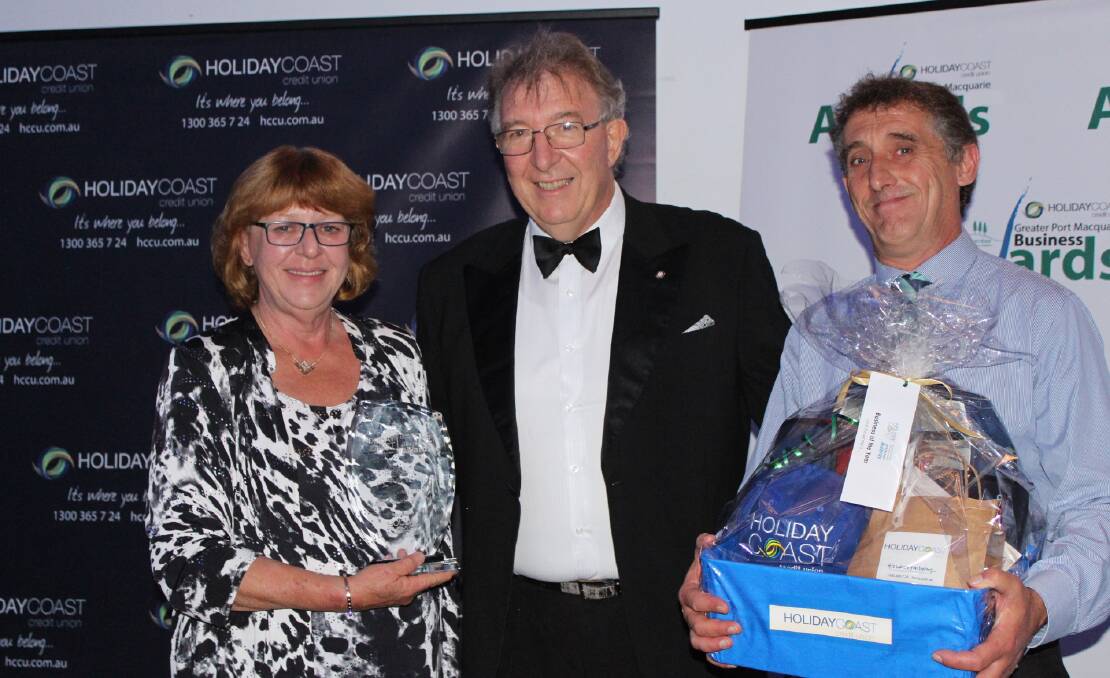 Business of the Year: Charles Sturt University's Heather Cavanagh with Holiday Coast Credit Union's Neville Parsons and Dr Nigel Urwin, senior lecturer in genetics at CSU.