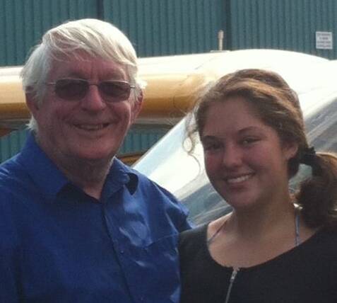 Youngest solo: Joanna Oreb with her grandfather Bob Needham.