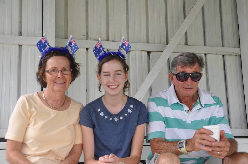 'Go Australia': Lois Norris, left, Hannah Dobson and Bill Norris got into the Australia Day spirit.