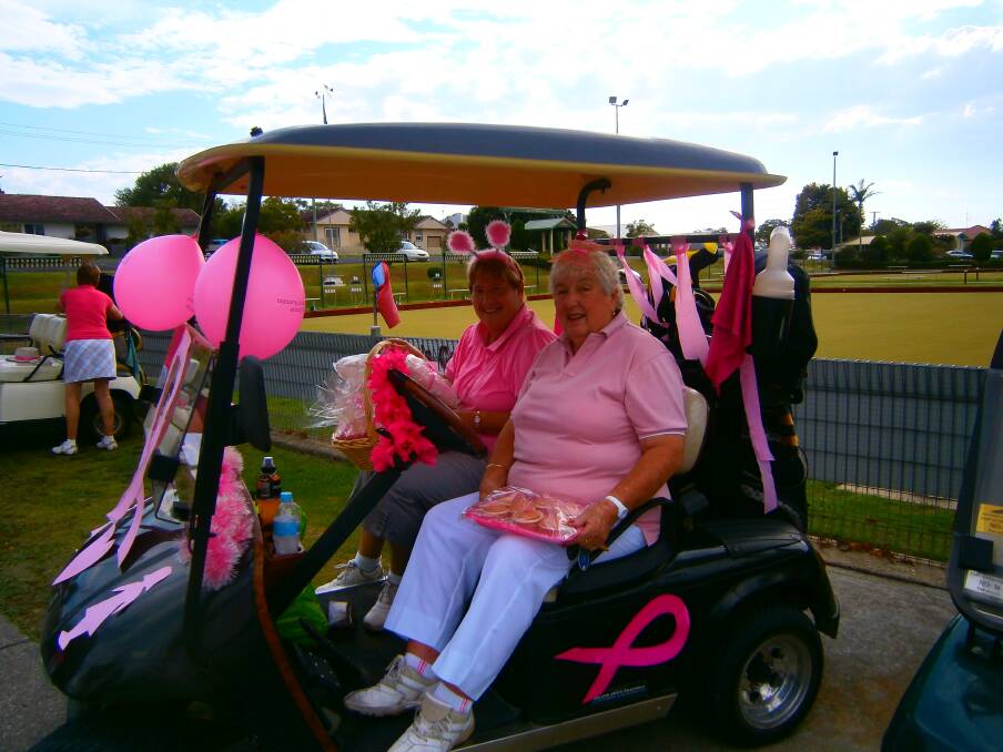 Initiative: Dot Raffin and Joan Ryan got into the swing of things for the 2013 Tee Off for Breast Cancer Research golf day at Wauchope.