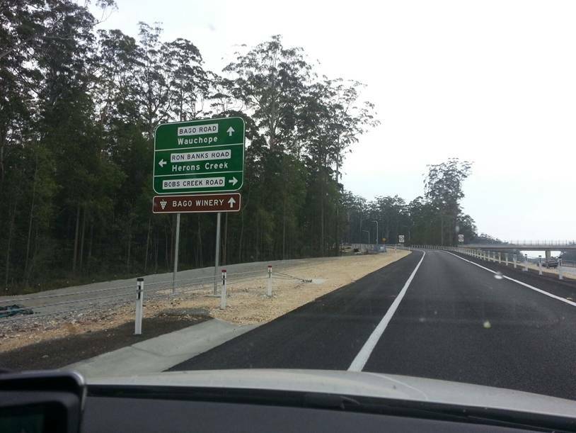 Now you see it: Heading north on the Pacific Highway directions to Wauchope via Bago Road.