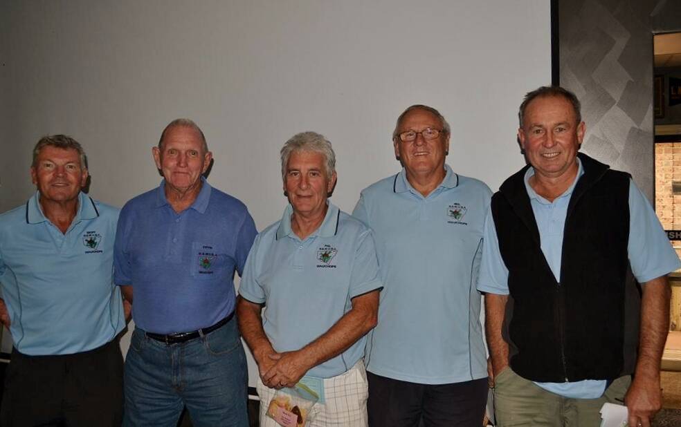 Sizzling scores: Wauchope Veteran Golf winners on October 21, from left, Geoff Hosking, Kevin Wilcox, Phil Raraty, Neil Clancy and Bruce Wilson.