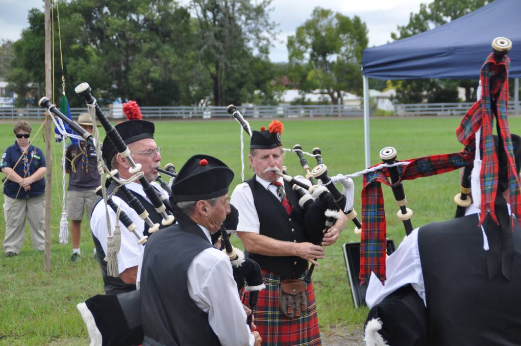 Skirl: Members of the Hastings District Highland Pipe Band play for the Australia Day crowd.