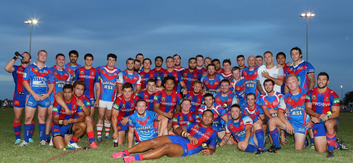United: The Wauchope Blues and the Newcastle Knights were a sea of red and blue post match on Saturday, February 14 2015 (PIC: courtesy of www.nashyspix.com)