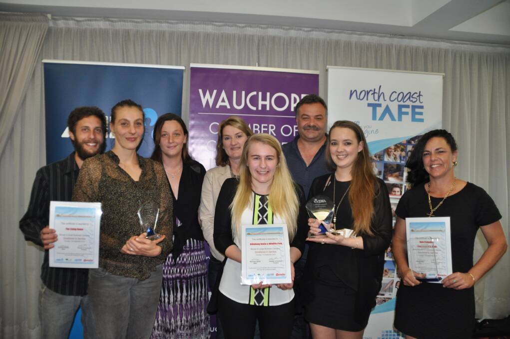 The 2014 Excellence in Service winners: Will Mrowka, Natalie Warburton, Sam Thompson, Danena Stone, Skye Dietrich, Mark Stone, Meghan Hodge and Kate Campbell. (absent: John Monaghan)
