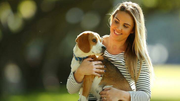 Dog owner and pet-insurance client Lucy Bland with her dog Hudson.  Photo: Chris Hyde