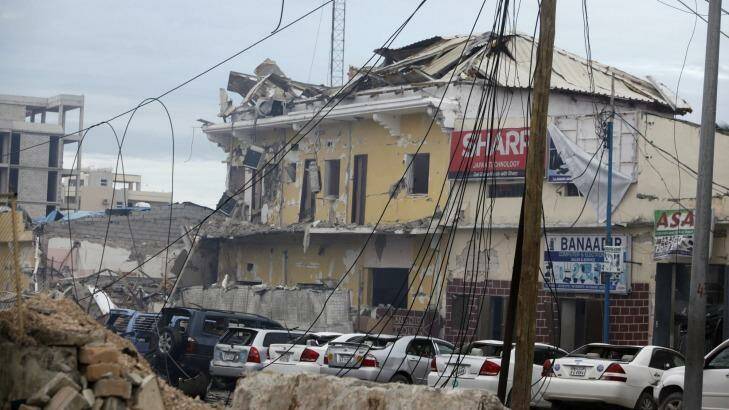 A view of the Nasahablod Hotel, destroyed after a bomb attack in Mogadishu, Somalia.  Photo: Farah Abdi Warsameh