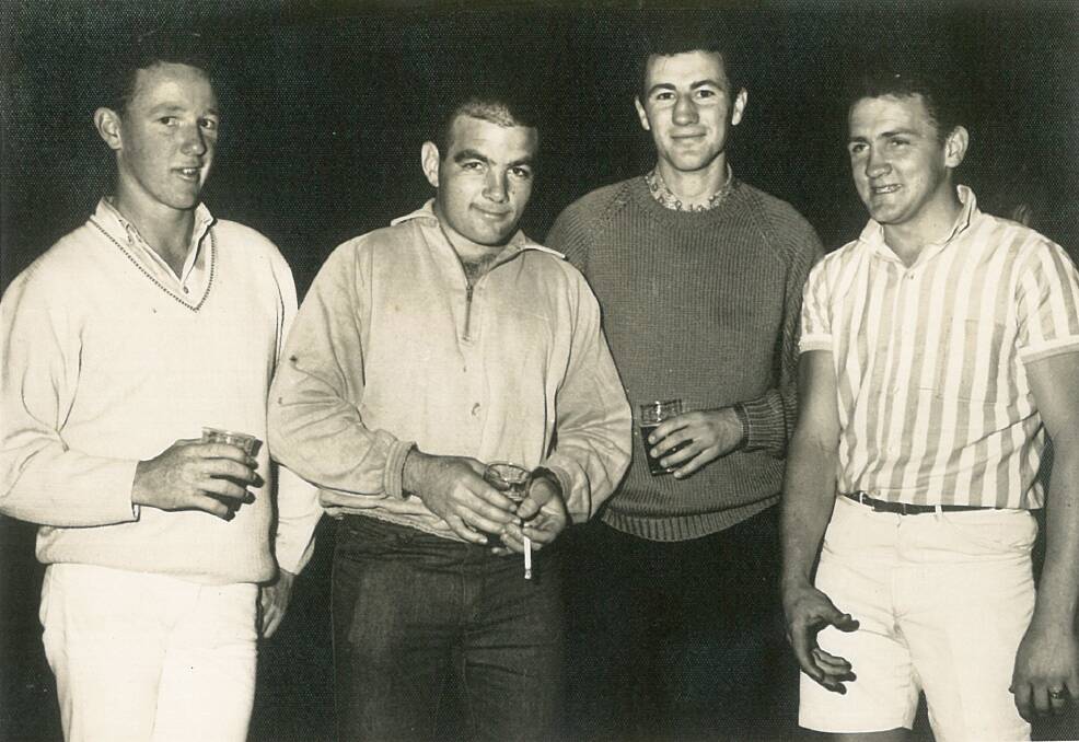 When the boys became men: Rusty Hollis, Shiny Bain, Woot Campbell and a youthful Eric "Wahoo" Waldron at a Boxing Club "Christmas smoko". 
Pic courtesy of Lloyd Rogers