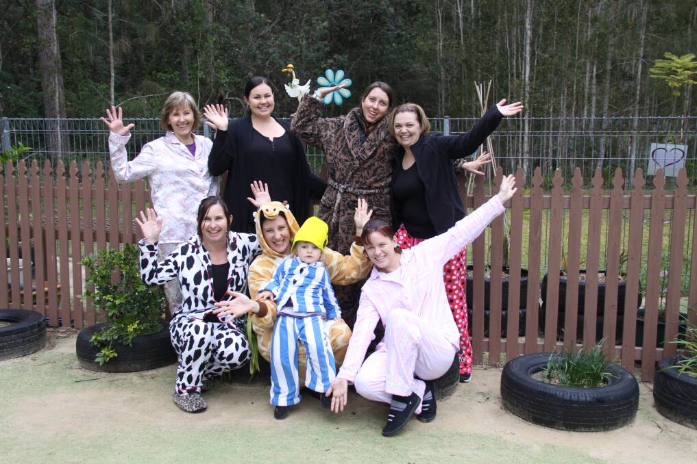 Fun fund raising: The team at Lake Cathie Children's Cottage dressed for Stress Down Day, from left, back, Maree Bartrim, Donna Salt, Susan Burtenshaw and Angela Connerty and, front, Nerida Wilkinson, Denielle Dietrich, Lelani Dietrich and Cassie Lucas.