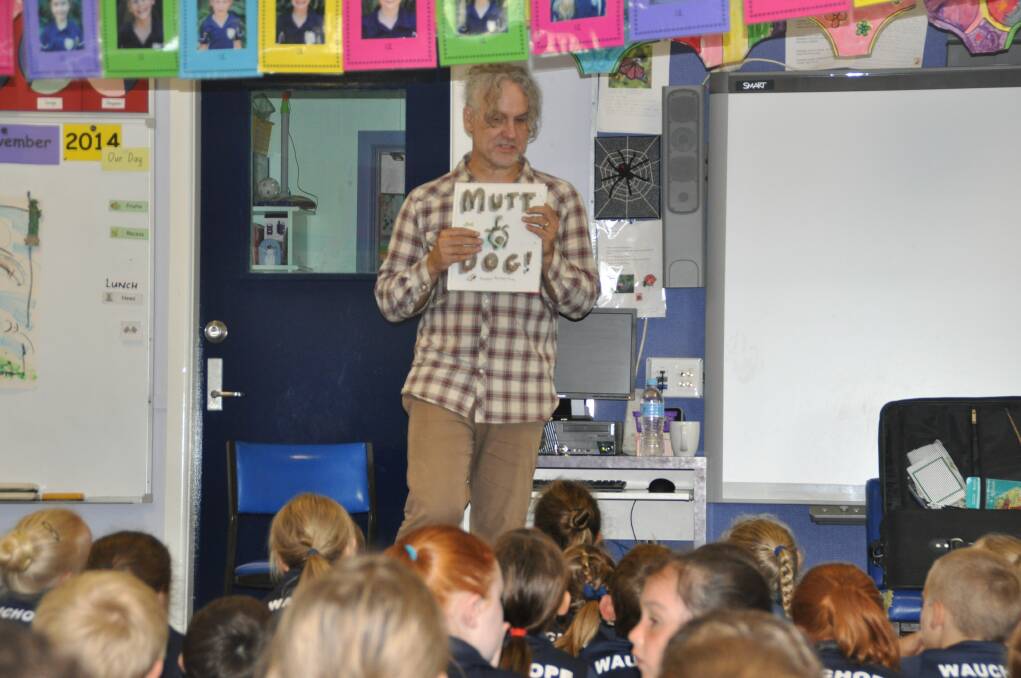 All ears: Children's author Stephen Michael King discusses one of his books, Mutt Dog, at Wauchope Public School
