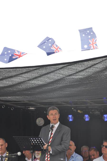 Freedom: Member for Lyne David Gillespie addresses the Australia Day gathering.