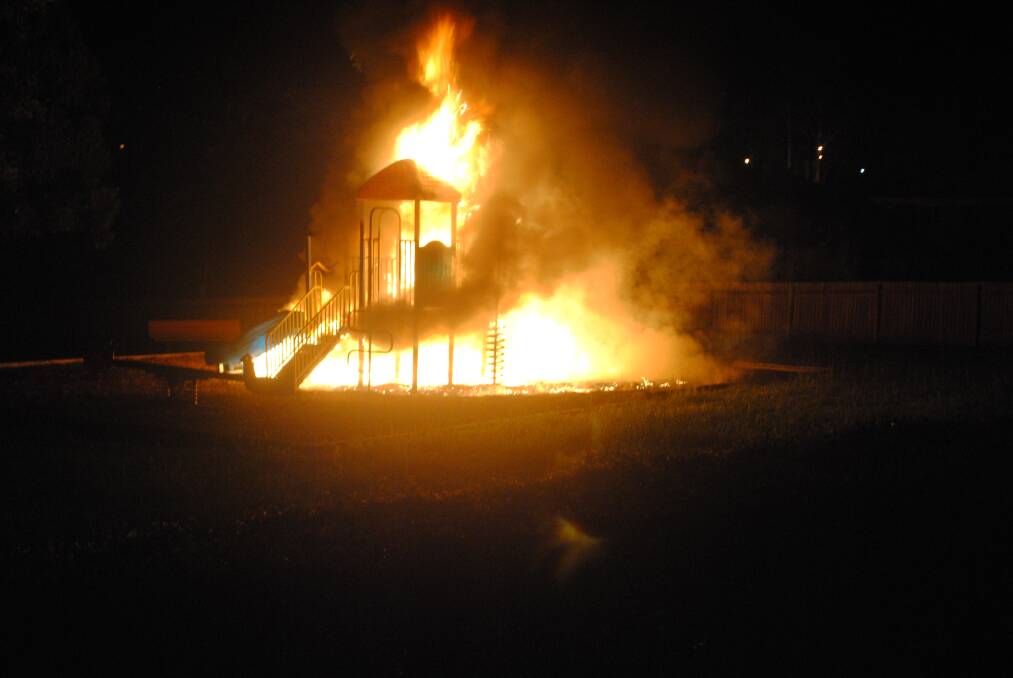 Ablaze: The popular playground facility burns in the early hours of the morning.