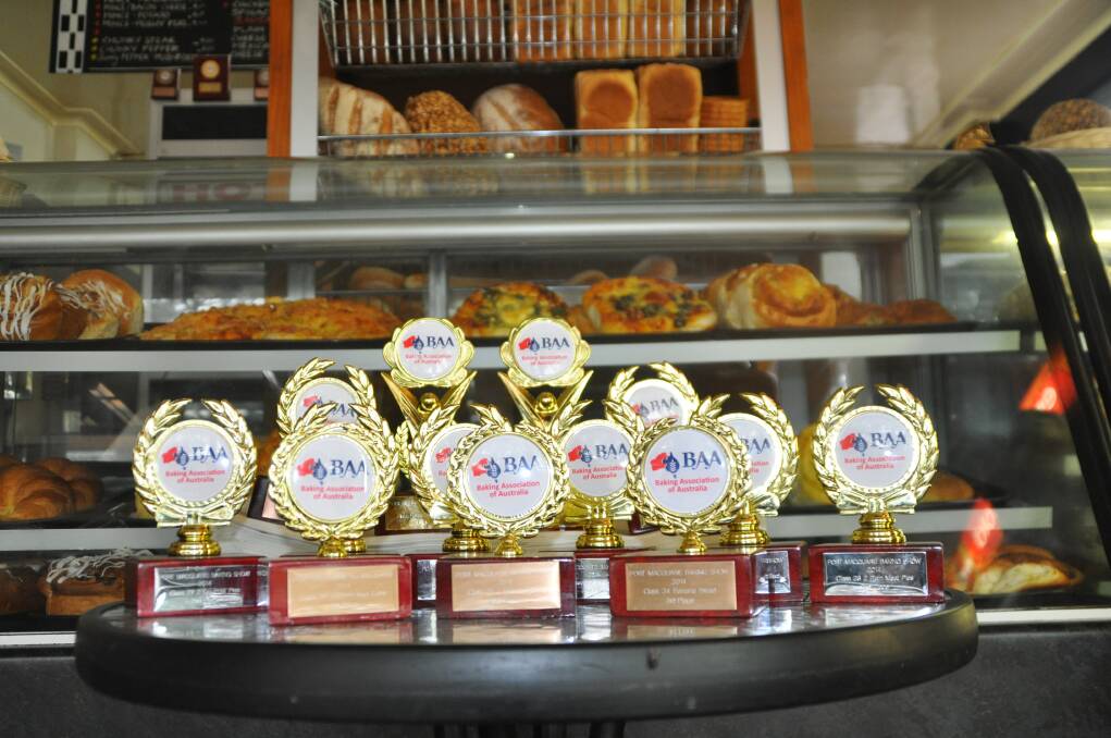 Tops for tastebuds: The plethora of trophies on display won by Wauchope Bakery at last week's Port Baking Show