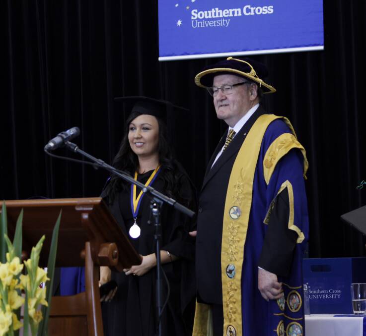 Top honours: Samantha Joplin from Wauchope was awarded the University Medal at Southern Cross University's Coffs Harbour graduation ceremony on Saturday, April 12. Sam graduated with a Bachelor of Psychology awarded with First Class Honours and was presented with the medal by University's Chancellor The Hon John Dowd AO QC.