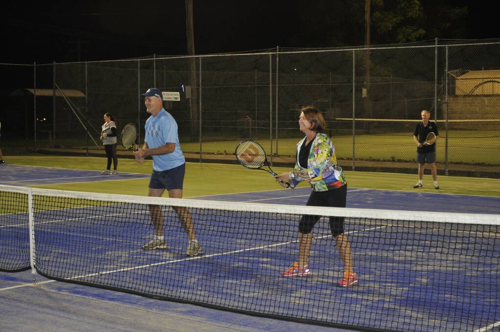 Anyone for tennis? Port Mayor Peter Besseling and Oxley MP Melinda Pavey team up at Wauchope's refurbished tennis courts 