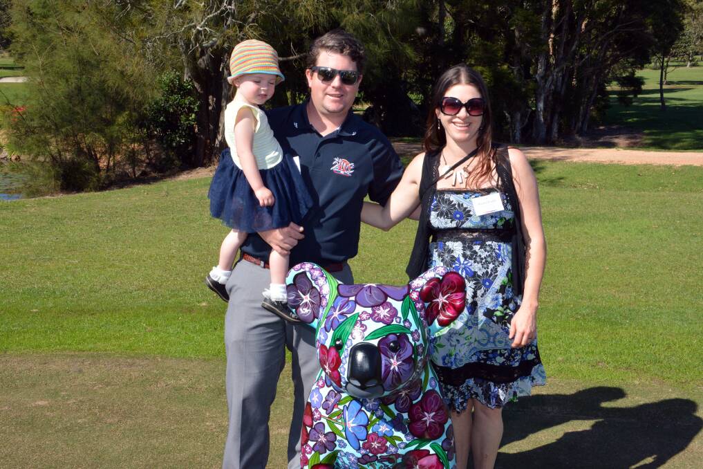 Perfectly purple: Teale, Nicholas and Breana Purdie with Princess Lasiandra sponsored by Community Champions for Wauchope and painted by Melbourne artist Ben Walsh. The design was inspired by the annual Wauchope Lasiandra Festival