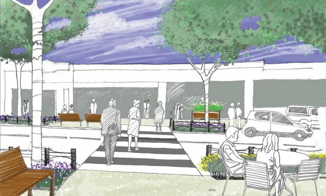 CBD transformed: The landscape architect has proposed this vision for the intersection of High and Bransdon streets - a key element being additional space for outdoor dining, shade trees and public seating.