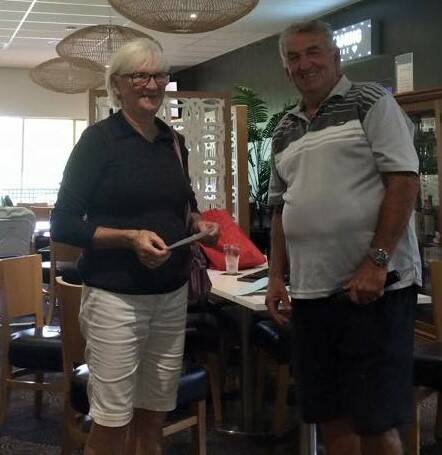 Mick Funnell Australia Day Medal Ladies winner Wendy Price, with Dennis Hughes.