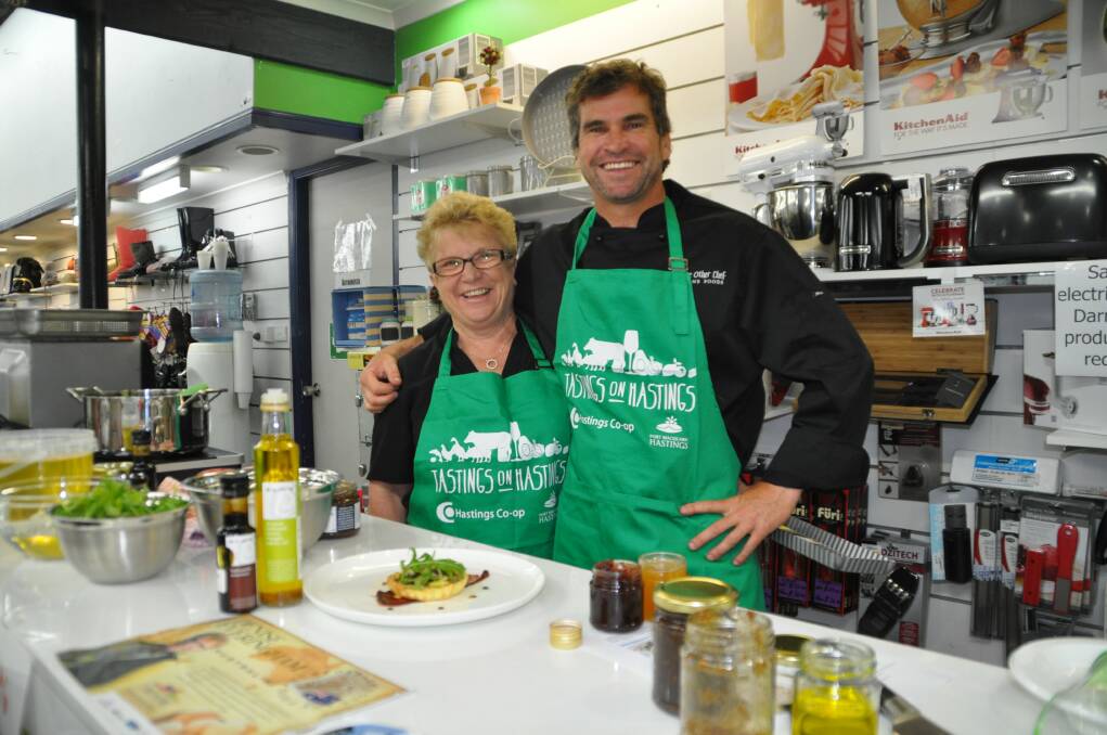 The 'other' other chef: Denise Everingham and Eric Robinson at the cooking demonstration at the Hastings Co-op Department Store on Friday