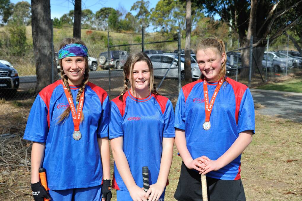 Achievement: Wauchope Hockey Club members who competed at the state titles, from left, Olivia Rogers, Abbey Jenna and Tara Slattery.