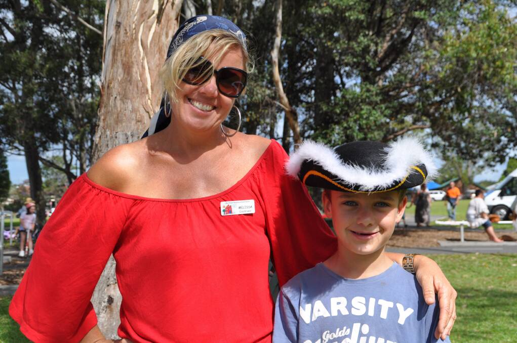 A family of pirates: Melissa Baker from the Wauchope Neighbourhood Centre with her son Tom had a blast at the popular event. 