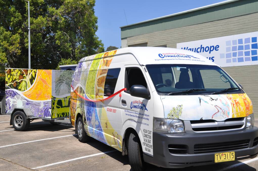 Collaboration: The bus and trailer following the launch of the new decorations, featured on a vinyl wrap created by TAFE graphic design students in Port Macquarie.
