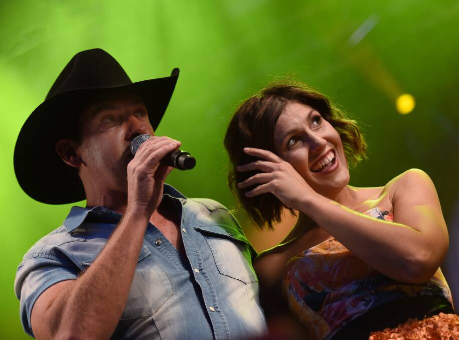 FUTURE STARS: Country legend Lee Kernaghan with 2016 winner Karin Page at the Star Maker Grand final. Photo:Gareth Gardner