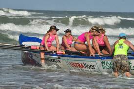 Wauchope-Bonny Hills Surf Life Saving Club under 19 women's team prepare for the North Coast Surf Boat series final round. Picture by Emily Walker
