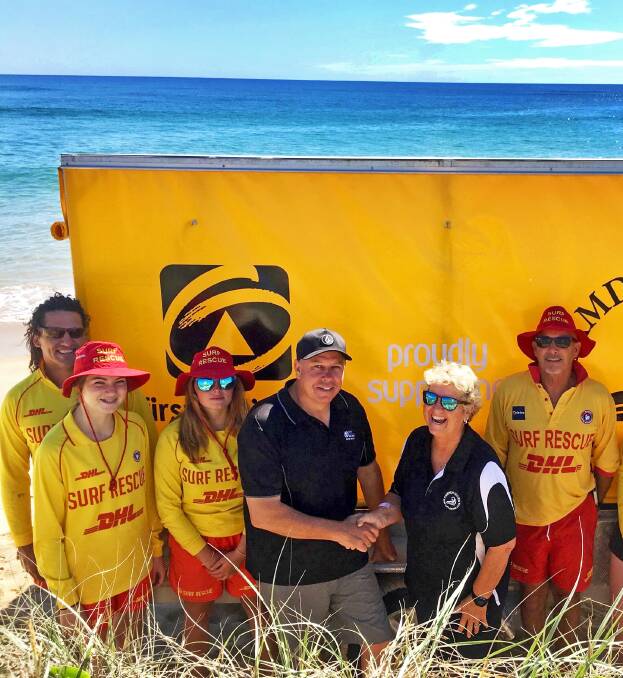 Giving back to the community: Stewart O'Brien with the Camden Haven Surf Lifesaving Club, donating the new awning for the patrol trailer.