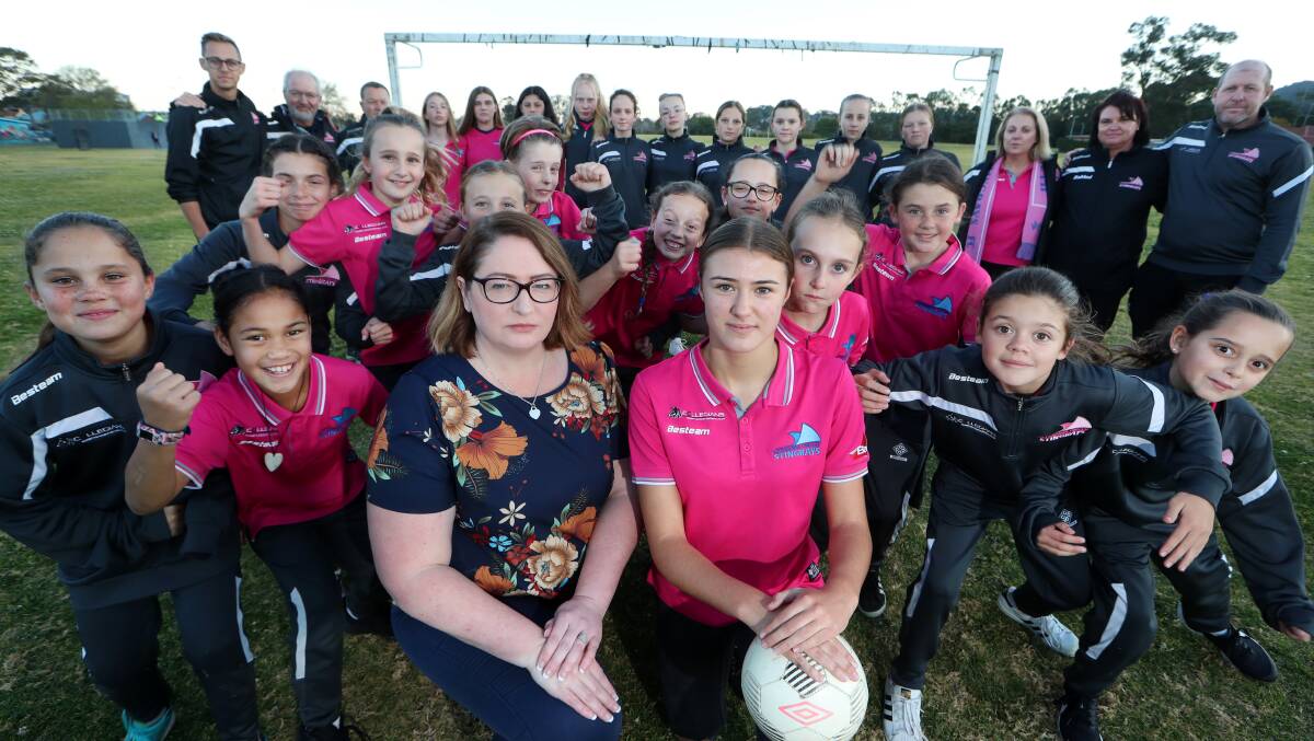 Illawarra Stingrays players have been without a place to call home for 13 years and Cr Jenelle Rimmer (front) wants that to change. Picture: Sylvia Liber