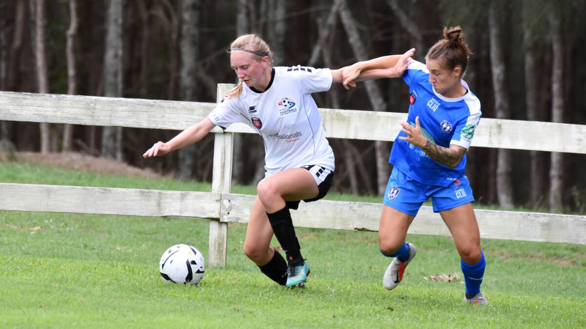 Jess James playing for Football Mid North Coast in a Women's Premier League clash this year. 