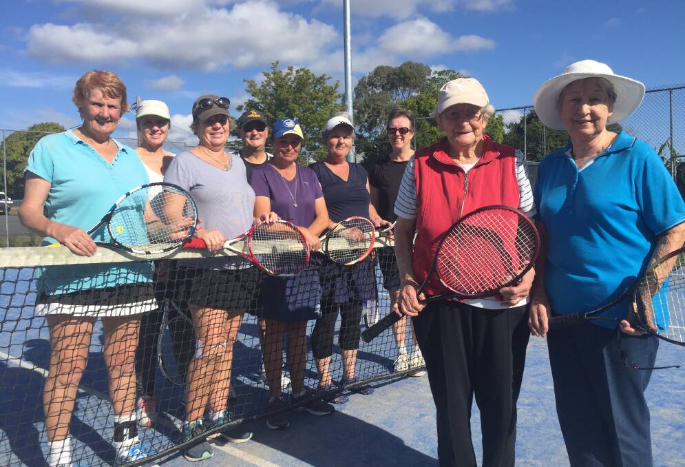 Well done: Pansy and Pattie with some of the regular Tuesday social tennis players.