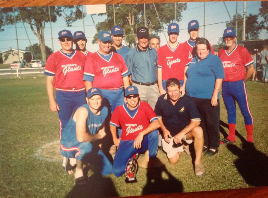 Back in the day: This 2003 photo taken at Tuffins Lane features the last day of umpire and life member Ron Dures' 54 year involvement with baseball along with fellow life members Kevin Begley and Rose Willingham.