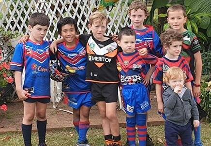 The tradition continues: Great, great grandsons of Archie Fowler are carrying on the traditions of playing rugby league. Pictured are, Alastair Coghill, Hanz Hererra, Joel Marchment, Ryan Walmsley, Jack Marchment, Nicholas Riley, Hudson Marchment and in front, Noah O'Brien.