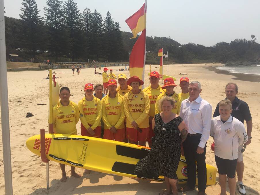 Moving forward: Port Macquarie Surf Life Saving Club members with Rachel Rhodes, George Shales and Rod McDonagh.