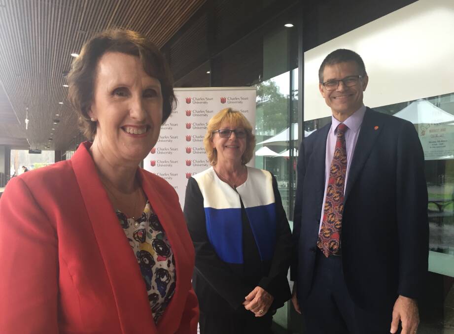 Expansion plans: Member for Port Macquarie, Leslie Williams, deputy vice-chancellor research, development and industry), Professor Heather Cavanagh and vice-chancellor, Professor Andrew Vann.