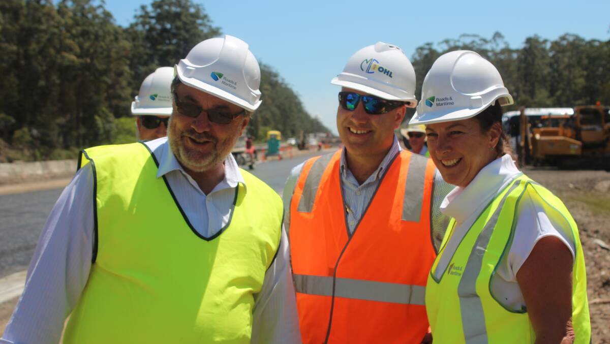 Member for Oxley and minister roads, Melinda Pavey, right, inspecting road works. Photo: supplied