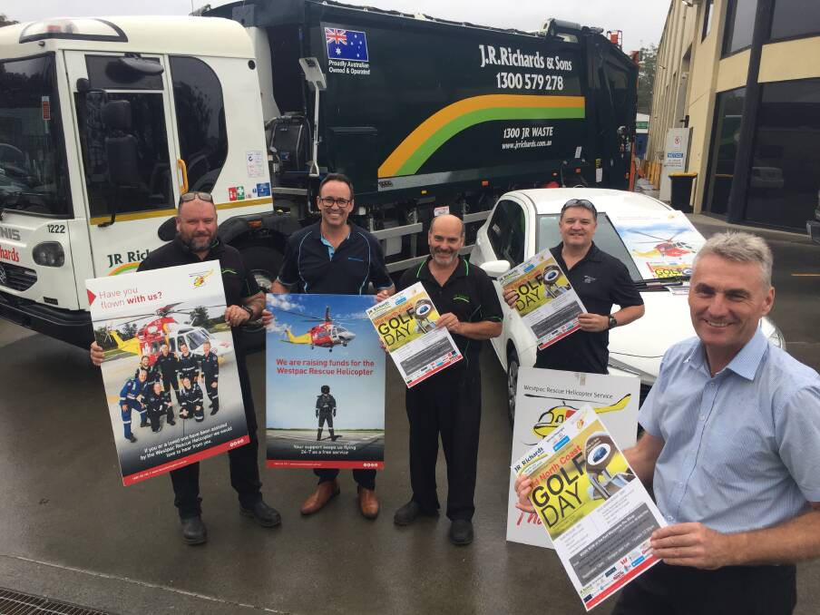 Tee-up: JR RIchards and Sons is major sponsor of the Westpac Rescue Helicopter Service's golf day on February 21. JR Richards' Troy Pemberton, Insurance House's Chris Mansfield, JR Richards' Brett Savage, liaison officer Richard McGovern and Warren Plowright Toyota's Craig Anderson promoting the event.