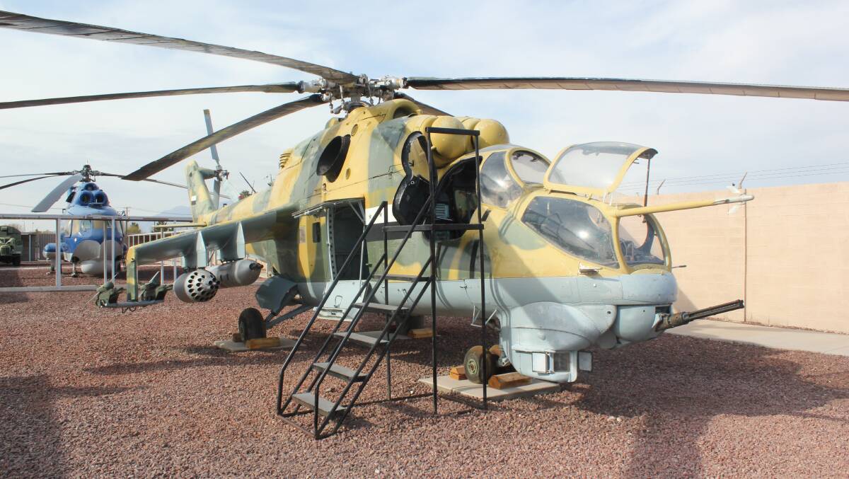 A Mil Mi-24 'Hind' helicopter similar to those store3d at Tindal but this one is bearing markings of the Iraqi Air Force. Picture: Defence Meida.