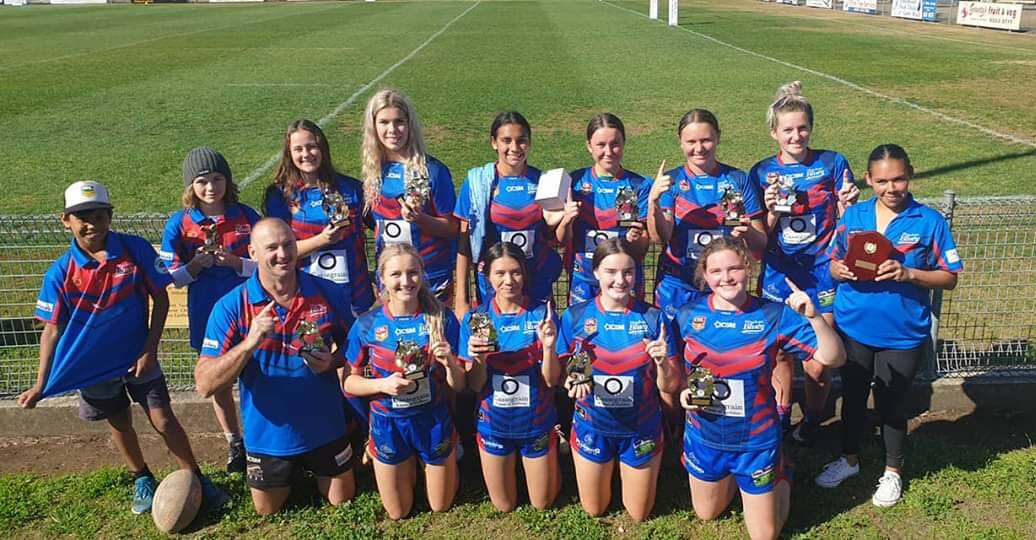 WHAT A YEAR: Wauchope Blues JRLFC under 16s girls tackle team win the first Group 3 tackle premiership.
