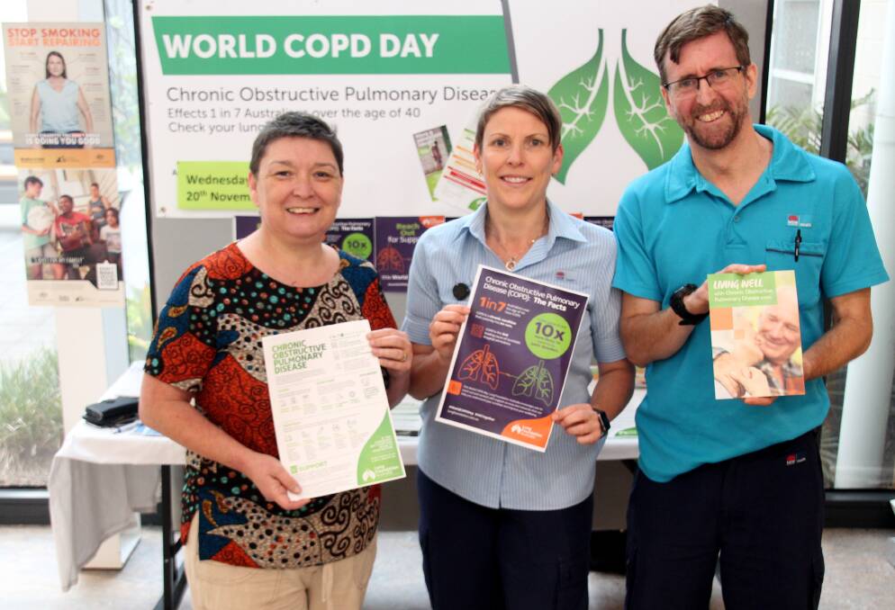 PROMOTING WORLD COPD DAY: Social worker Karen Wyles, clinical nurse consultant Sarah Buckley and community physiotherapist Philip Rudd.
