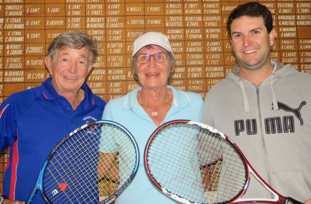 WINNERS OF THE TENNIS COMP: Team Norris is Bill Norris, Eileen Davis and Richard Cook.