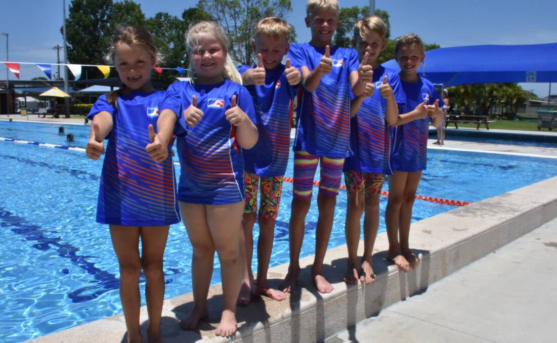 READY FOR FUN: Wauchope Swimming Club's Holly Ferguson, Peyton Berry, Toby and Will Newell and Charlie and Rosie Ferguson look forward to the big night.
